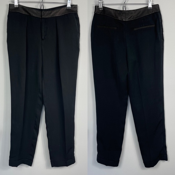 Rag & Bone Mo Genuine Leather Waistband Work Crape Dress Pants Trousers Black 2 - Picture 5 of 16
